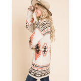 Women's Cream Aztec Long Sweater Cardigan