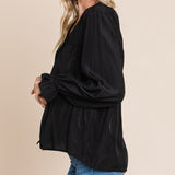 Vanilla Bay Women's Solid Shirring Ruffle Sleeve Shirt