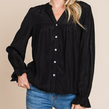 Vanilla Bay Women's Solid Shirring Ruffle Sleeve Shirt