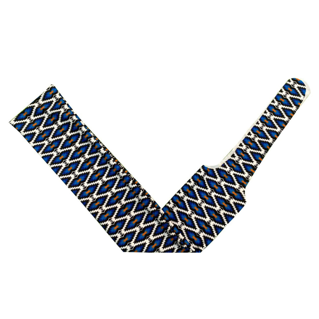 blue, sand, and orange tail bag 