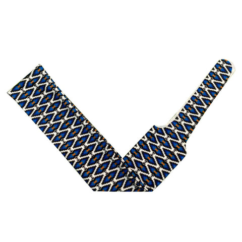 blue, sand, and orange tail bag 