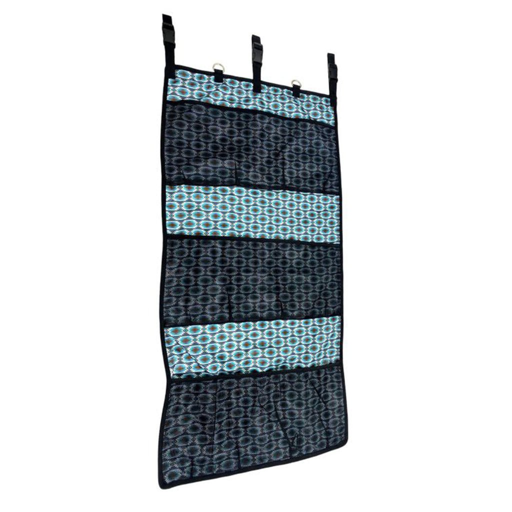 Blue and grey print aztec organizer with mesh pockets