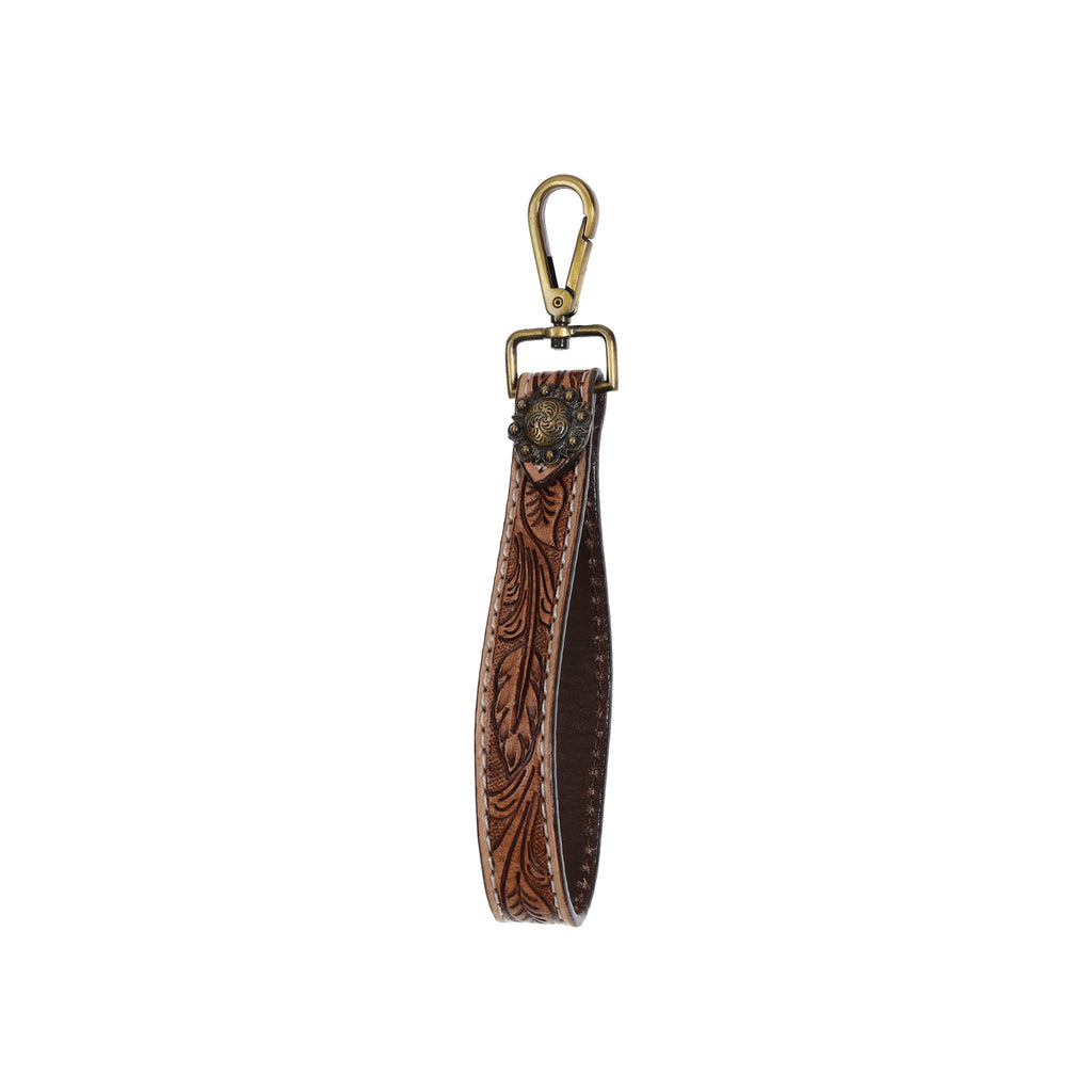 Brown leather tooled looped key chain
