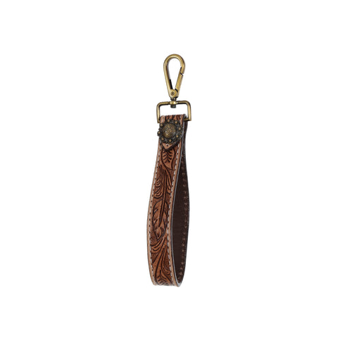 Brown leather tooled looped key chain