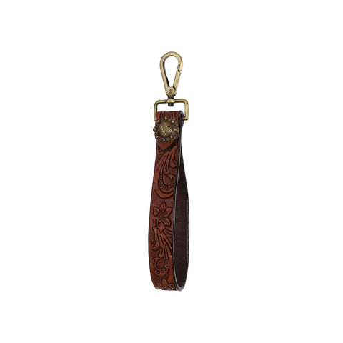 brown leather floral tooling loop key chain