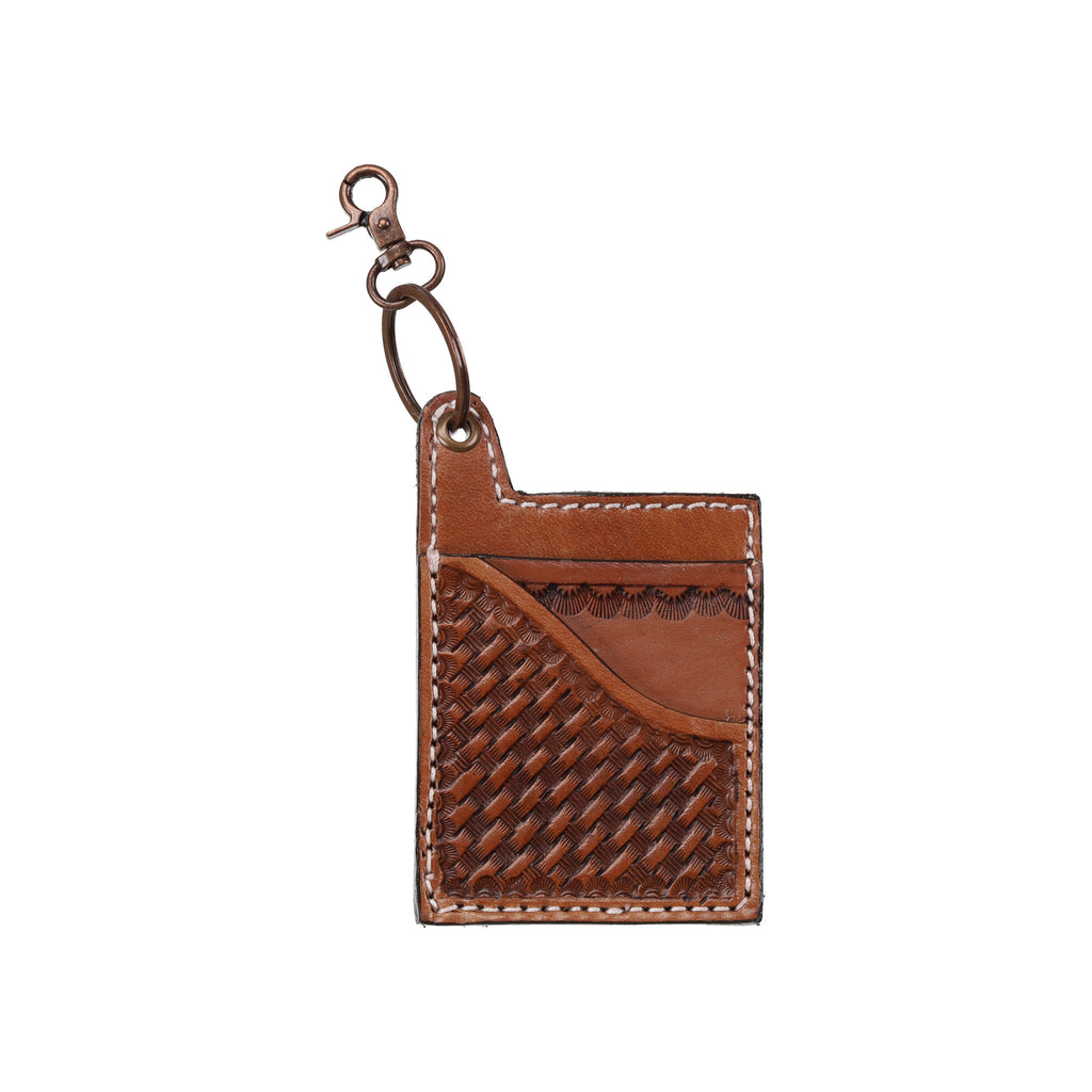 Basketweave Leather 2-card Slot Key Chain