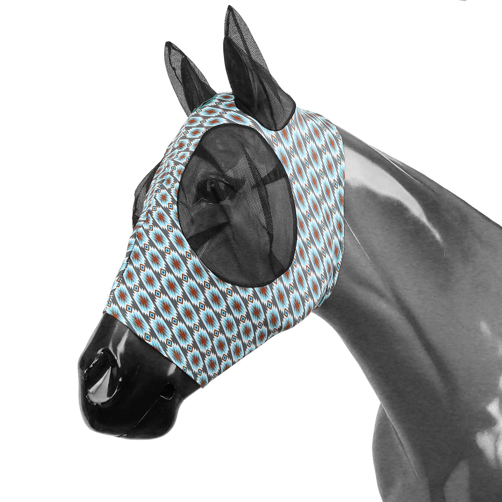 Gray Blue Aztec Lycra Fly Mask