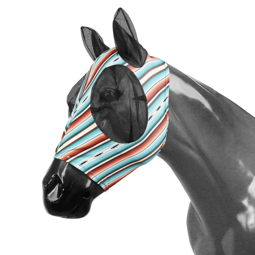 vibrant teal serape printed fly mask