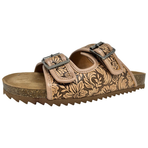 Very G Tan Tooled 2 Strap Sandals