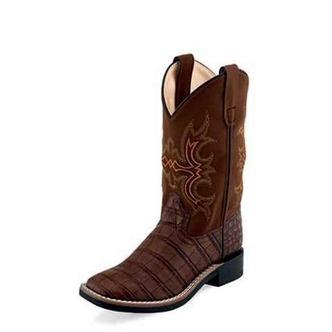 Old West Kid's Brown Gator Print Boots