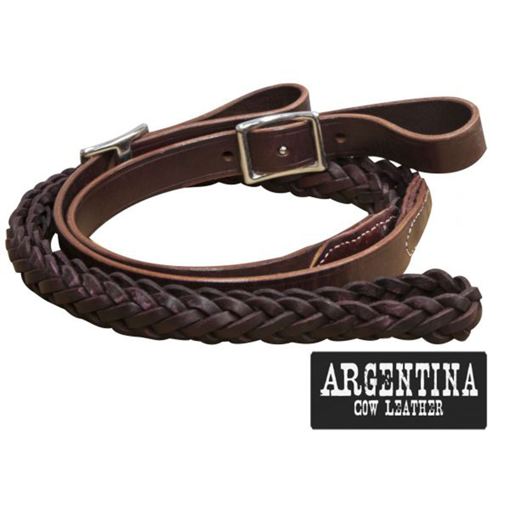 brown braided contestant reins