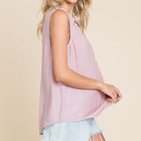 Women's Solid Ruffle Sleeveless Top