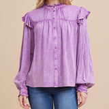 Women's Purple Ruffle Poet Sleeve Shirt