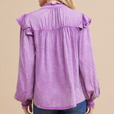Jodifl Women's Purple Ruffle Poet Sleeve Shirt