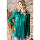 Women's Hunter Green Sheer Pocket Long Sleeve