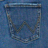 flared jeans for girls with an adjust-to-fit waistband in medium blue denim-pocket view