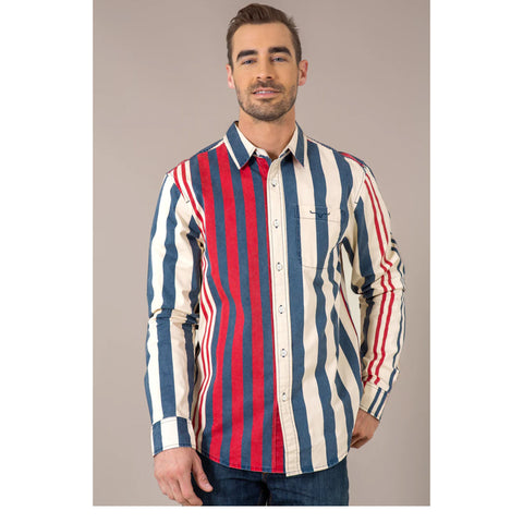 Kimes Ranch Men's 1992 Striped Navy Blue Button Down Shirt