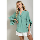 Gigio Usa Women's Solid Ruffle Bell Sleeve Top