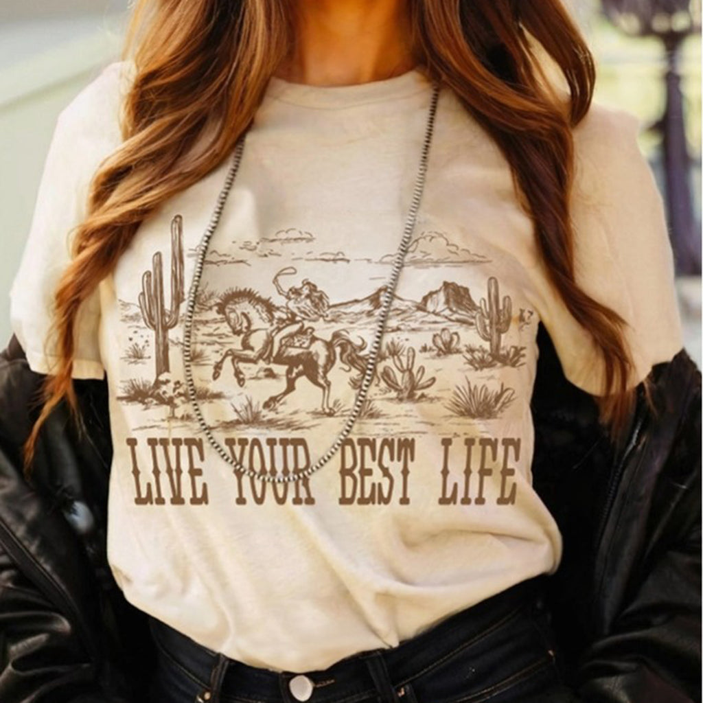 Live Your Best Life Crew Neck Western Graphic Tee