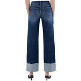 Back view of Flying Monkey plus size wide leg jeans with cuffed hem and dark wash finish

