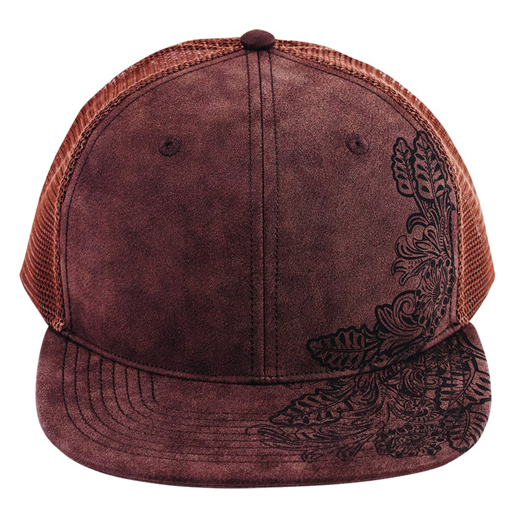 Front view of Brown Floral Embossed Cap