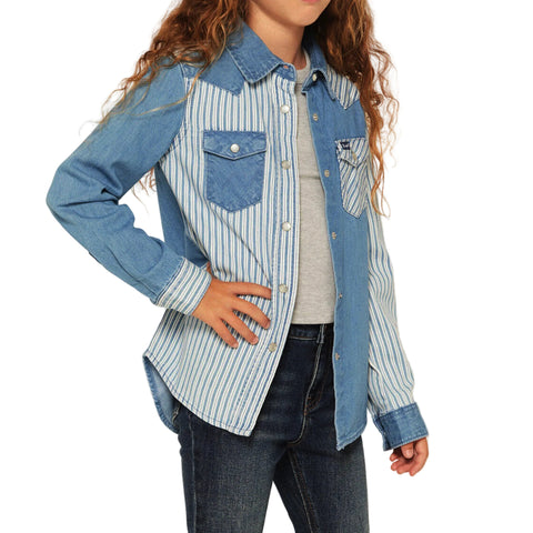 Girls Denim Stripe Block Shirt