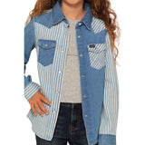 Girls Denim Stripe Block Shirt Close Up