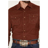 Wrangler Retro Men's Solid Corduroy Long Sleeve Snap Western Shirt Pocket View