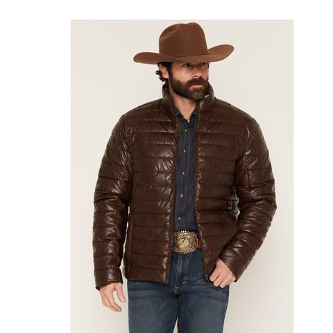 Panhandle Slim Men's Faux Leather Puffer Jacket-Brown
