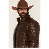 Panhandle Slim Men's Faux Leather Puffer Jacket-Brown Side View