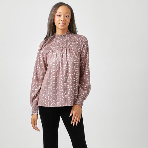 Mystree Women's Sparkle Smocked Blouse