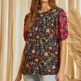 Andree Women's Black/Pink Floral Shirt