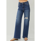 Risen High Rise Distressed Wide Leg Jeans 