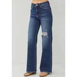 Risen High Rise Distressed Wide Leg Jeans