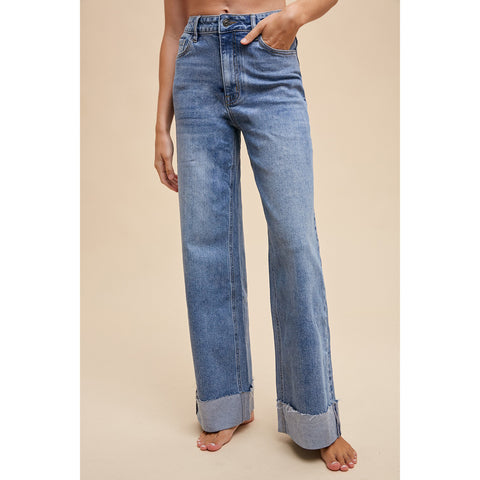 90's Stretch Cuffed High Rise Straight Jeans