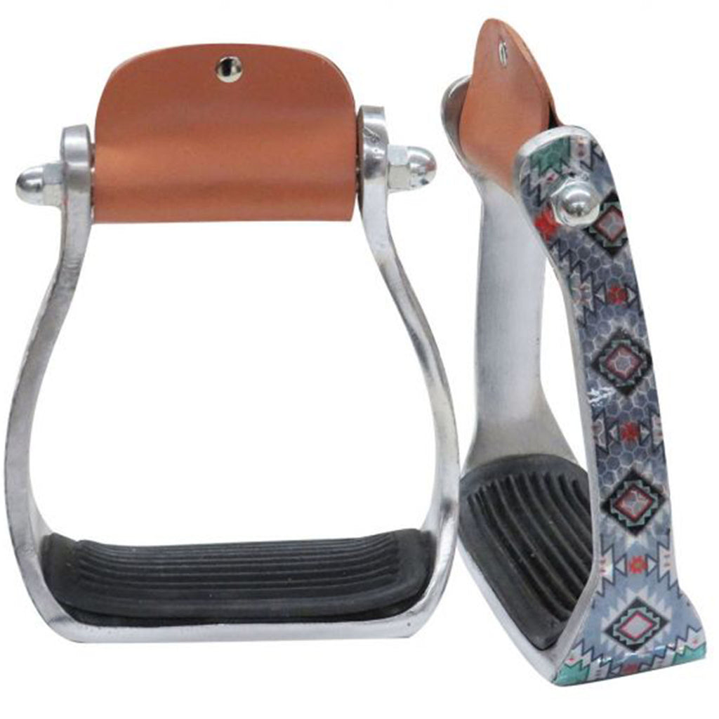 Showman Shimmering Gray Navajo Print Stirrups
