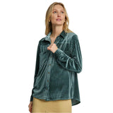 Women's Velvet Textured Button-Down Long Sleeve Shirt