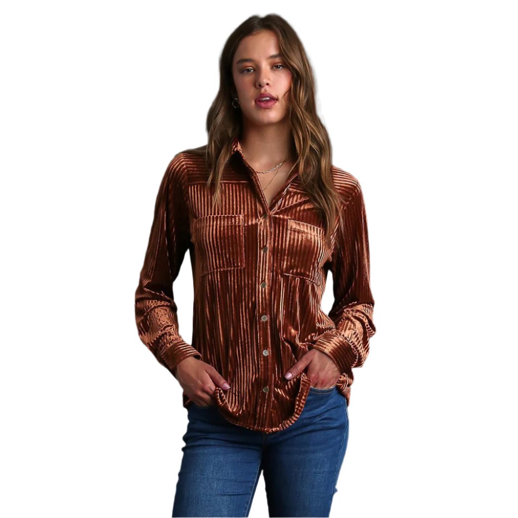 Women's Velvet Textured Button-Down Long Sleeve Shirt Women's Velvet Textured Button-Down Long Sleeve Shirt