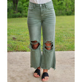 Army Green 90's Distressed Crop Jeans