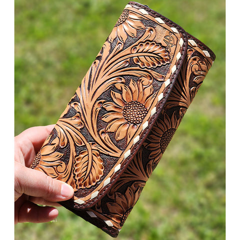 American Darling Sunflower Tooled Clutch/Wallet