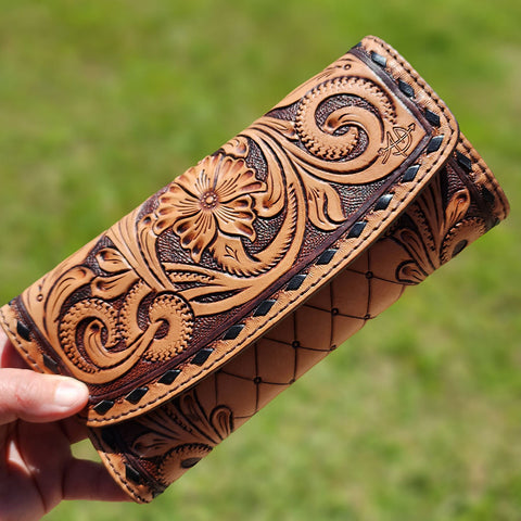 American Darling Tooled Leather Buck Stitch Clutch/Wallet