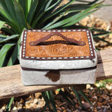 American Darling Cowhide & Tooled Leather Zip Up Jewelry Case