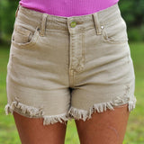 Sand Medium Rise Distressed Shorts