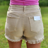 Sand Medium Rise Distressed Shorts