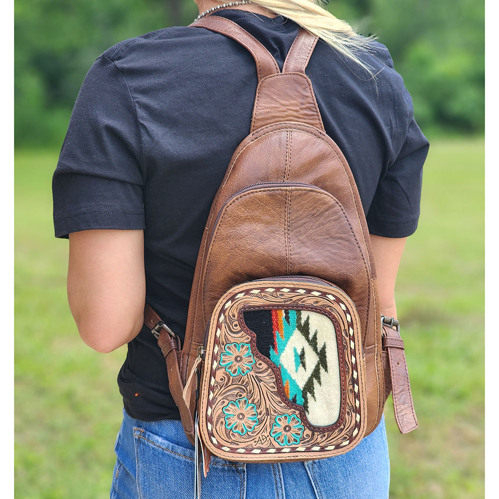 American Darling Tooled Leather & Blanket Backpack