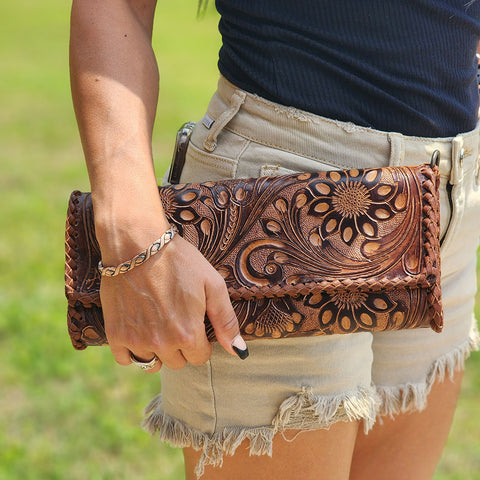 American Darling Tooled Leather Clutch