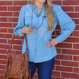 Wrangler Women's Denim Peral Snap Poet Shirt