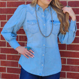 Wrangler Women's Denim Peral Snap Poet Shirt
