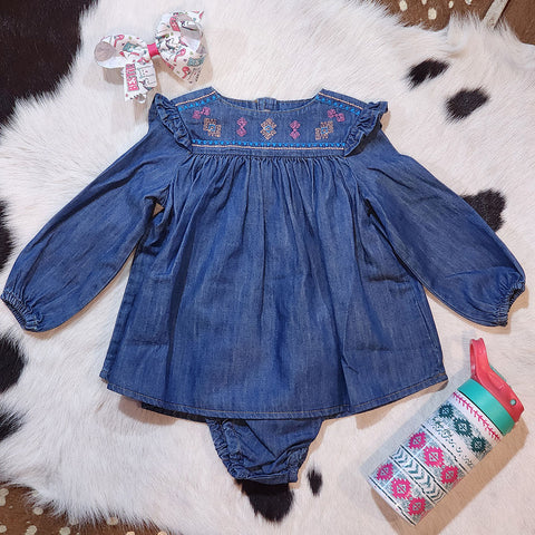 Infant Embroidered Denim Dress