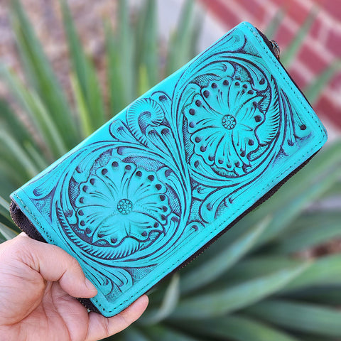 American Darling Turquoise Tooled Wallet